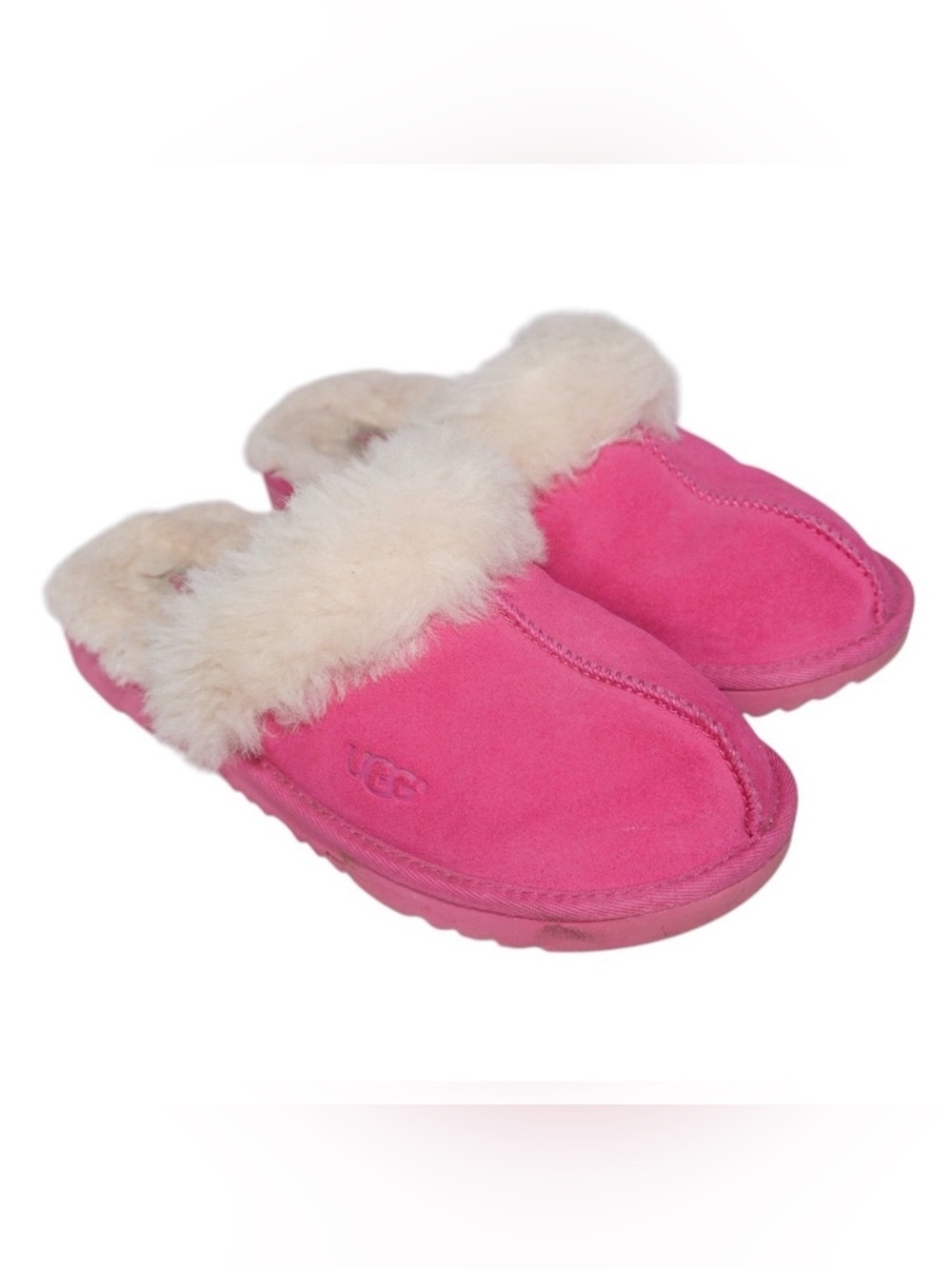 UGG Cozy II Pink Suede Clog Slippers Size 5 Slip On Fluffy Shearling